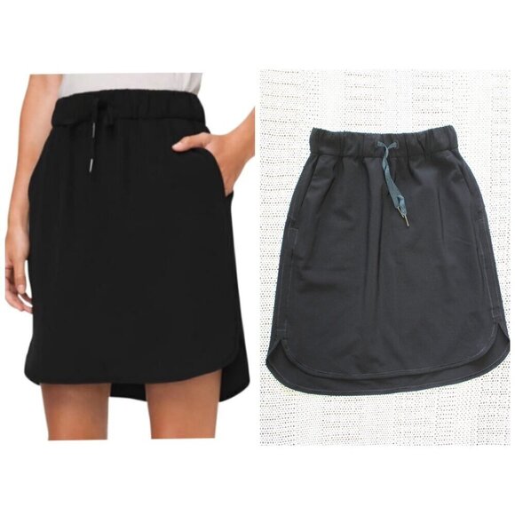 Lululemon black Mid-Length On The Fly Skirt Woven Size 2 Pockets Drawstring - Picture 1 of 11